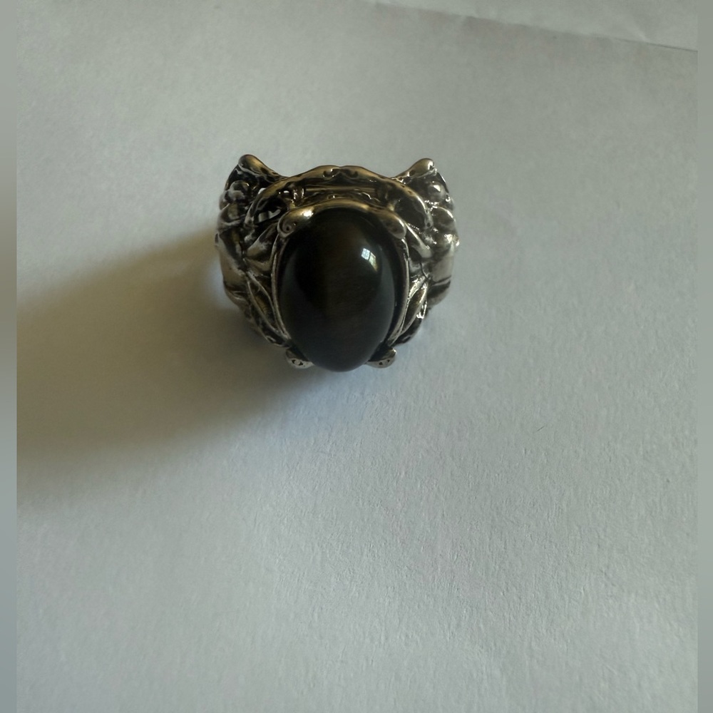 Men's Silver Obsidian Stone Statement Ring